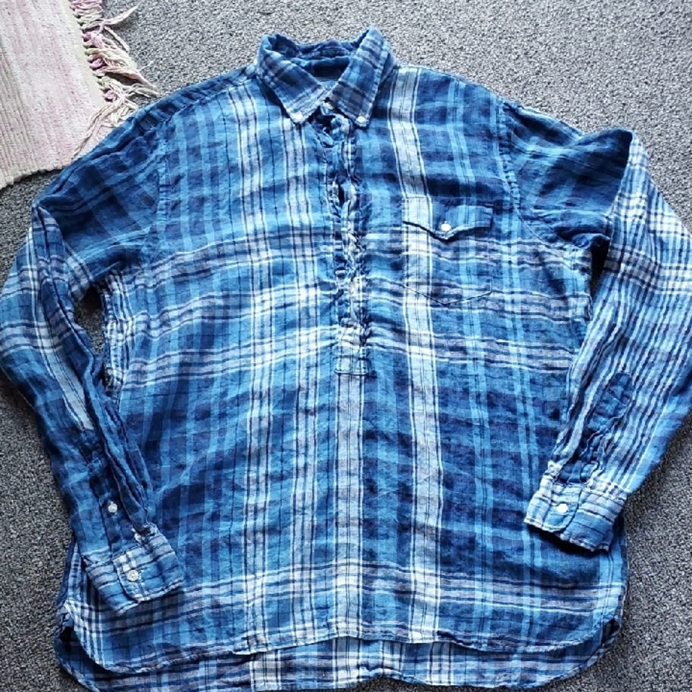Vintage Ralph Lauren Blue Plaid Pull Over/Butyon Down Shirt